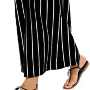 Hount Women's Sleeveless Striped Maxi Dress - Flowy Casual Long Dress With Pockets, Black & White, Small
